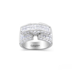 3.60 ctw Princess and Round Diamonds Channel Set and Invisible Set Men's Wedding Band set on 18k White Gold