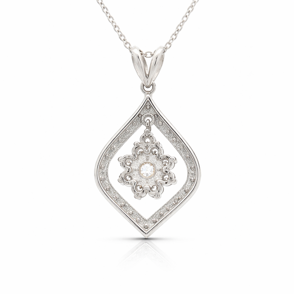 14K White Gold Diamond Pendant Necklace – 2.00 CTW Pavé Halo Floral Design - LA DIAMOND