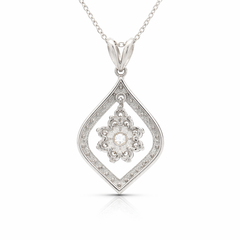 14K White Gold Diamond Pendant Necklace – 2.00 CTW Pavé Halo Floral Design