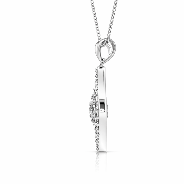 14K White Gold Diamond Pendant Necklace – 2.00 CTW Pavé Halo Floral Design - LA DIAMOND