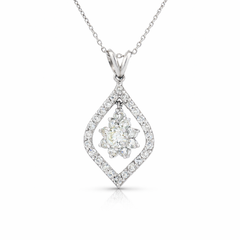 14K White Gold Diamond Pendant Necklace – 2.00 CTW Pavé Halo Floral Design