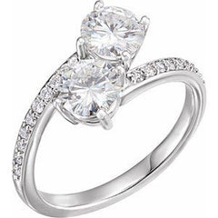 14K Solid Gold 5 mm Forever One™ Near Colorless Lab-Grown Moissanite & 1/6 CTW Natural Diamond Engagement Ring