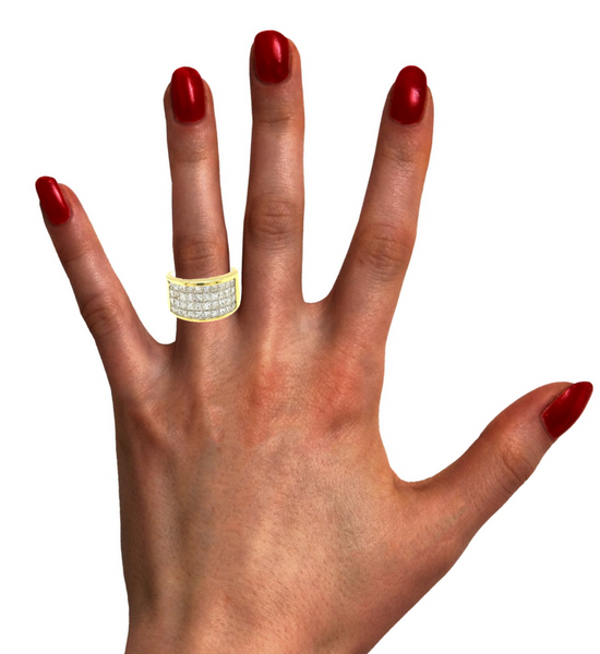 18K Yellow Gold Diamond Bezel Corner Princess Cut Wedding Ring 3.10c - LA DIAMOND
