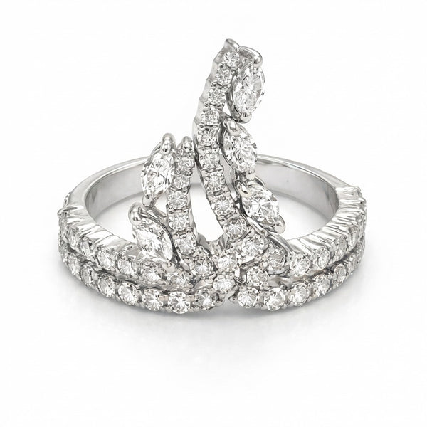 14K Yellow Gold Marquise & Round Diamond Floral Ring - LA DIAMOND