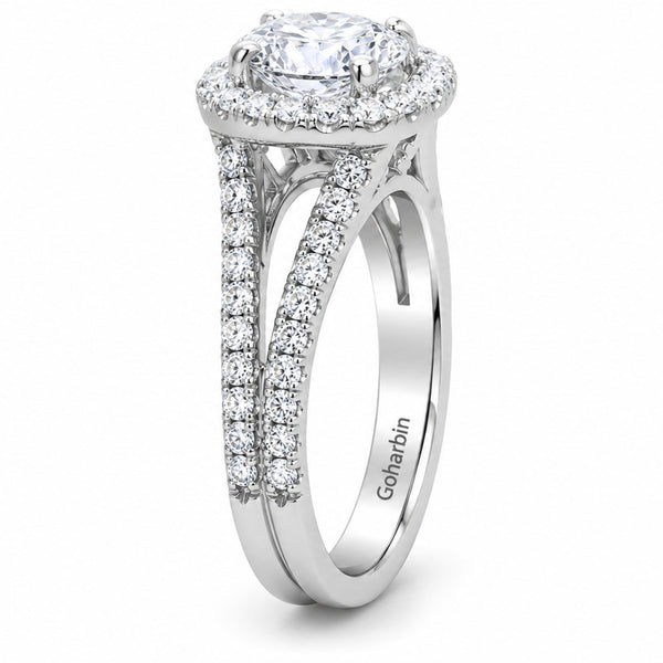 14K White Gold Round Diamond Semi-Mount Halo Engagement Ring (0.75 ct) - LA DIAMOND