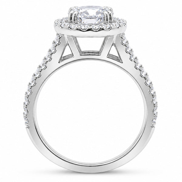 14K White Gold Round Diamond Semi-Mount Halo Engagement Ring (0.75 ct) - LA DIAMOND
