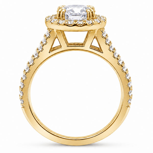 14K White Gold Round Diamond Semi-Mount Halo Engagement Ring (0.75 ct) - LA DIAMOND