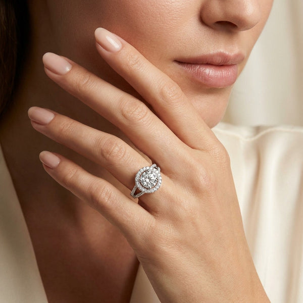 14K White Gold Round Diamond Semi-Mount Halo Engagement Ring (0.75 ct) - LA DIAMOND