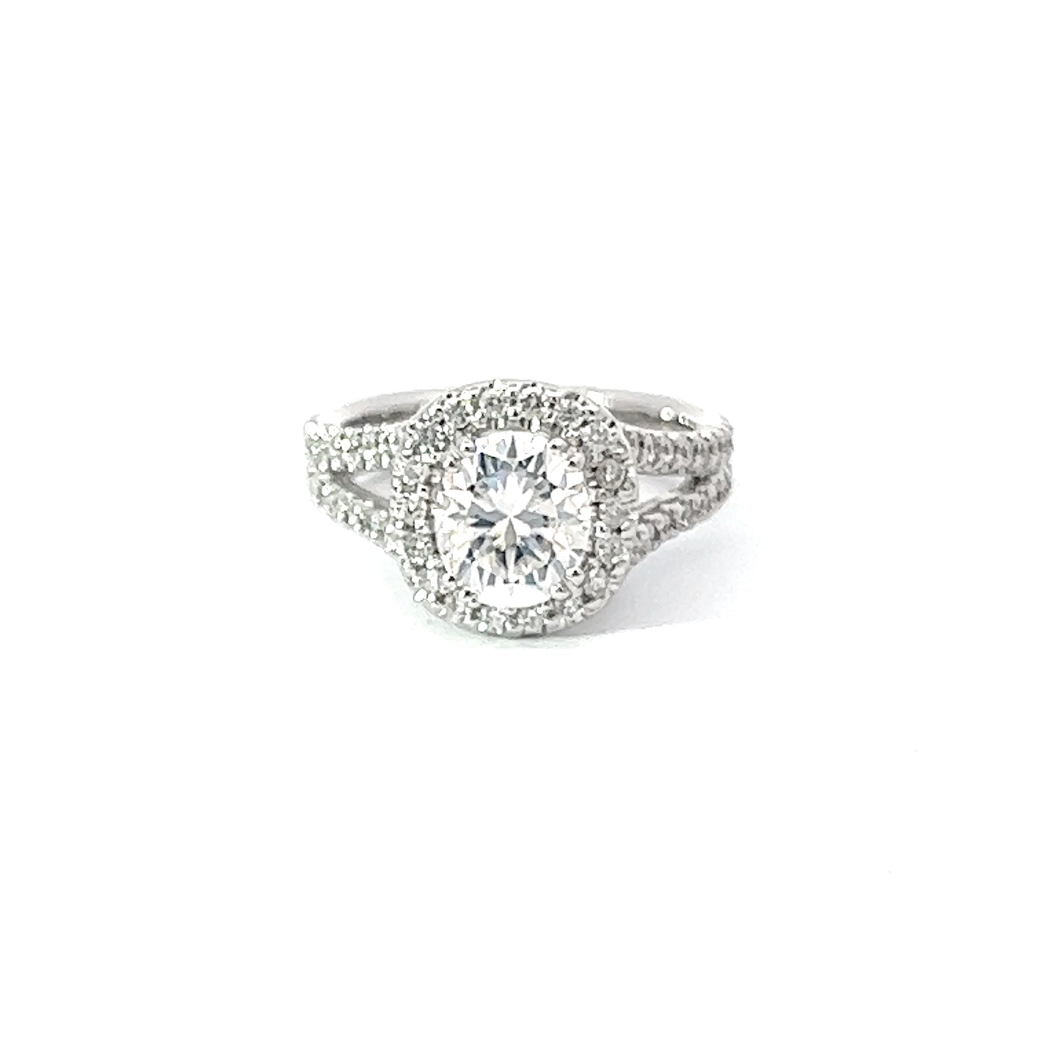 14k White Gold Diamond Ring Round White Diamond Semi Mount Halo Engagement Ring .75c