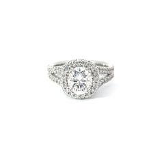 14k White Gold Diamond Ring Round White Diamond Semi Mount Halo Engagement Ring .75c