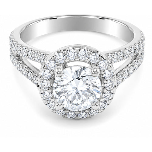 14K White Gold Round Diamond Semi-Mount Halo Engagement Ring (0.75 ct) - LA DIAMOND