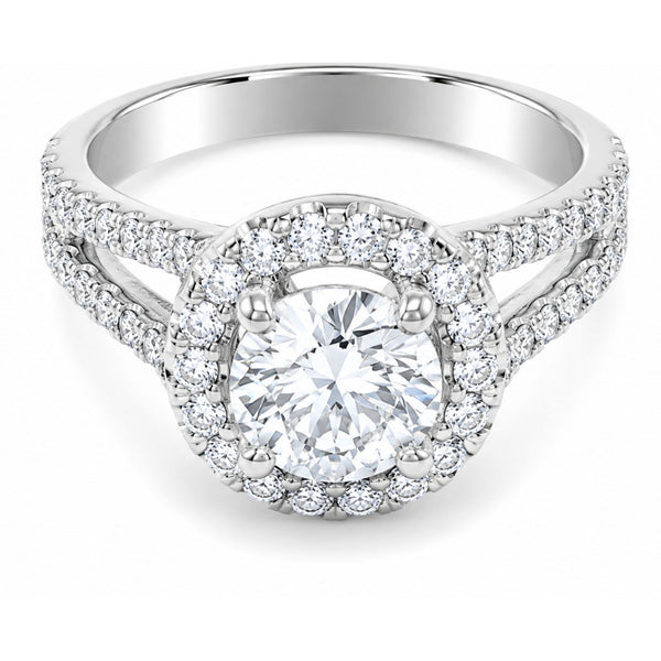 14K White Gold Round Diamond Semi-Mount Halo Engagement Ring (0.75 ct) - LA DIAMOND