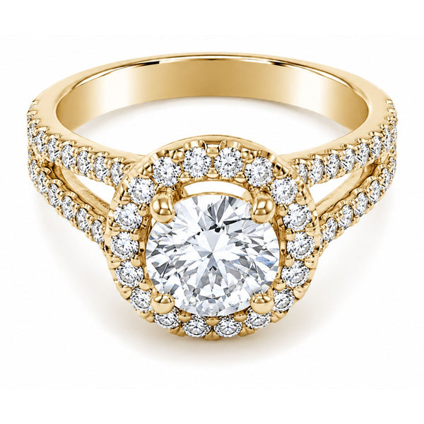 14K White Gold Round Diamond Semi-Mount Halo Engagement Ring (0.75 ct) - LA DIAMOND