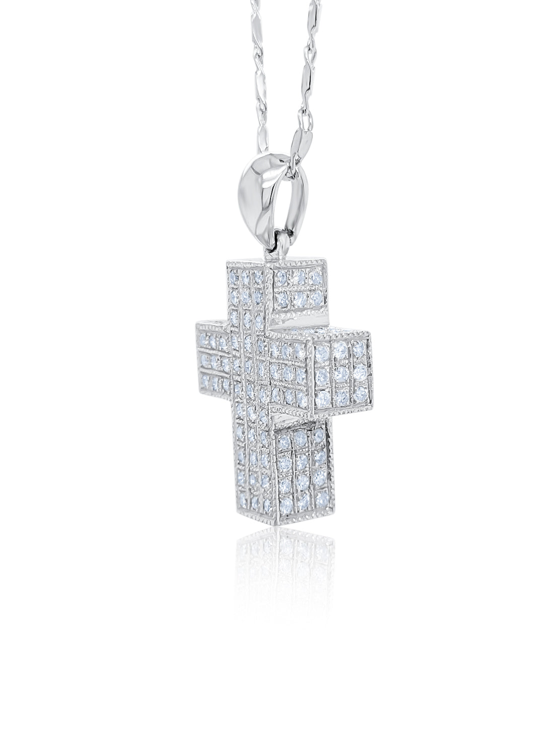 14K White Gold Round Diamond Cross Pendant (0.46 ct)