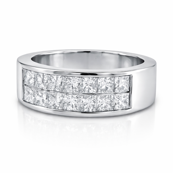 14K White Gold Diamond Bezel Corner Princess Cut Wedding Ring (1.66 ct)