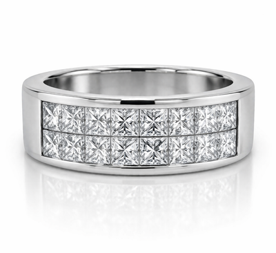 14K White Gold Diamond Bezel Corner Princess Cut Wedding Ring (1.66 ct)