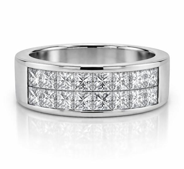 14K White Gold Diamond Bezel Corner Princess Cut Wedding Ring (1.66 ct)
