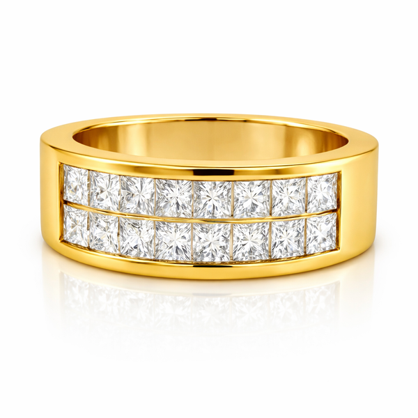 14K White Gold Diamond Bezel Corner Princess Cut Wedding Ring (1.66 ct)