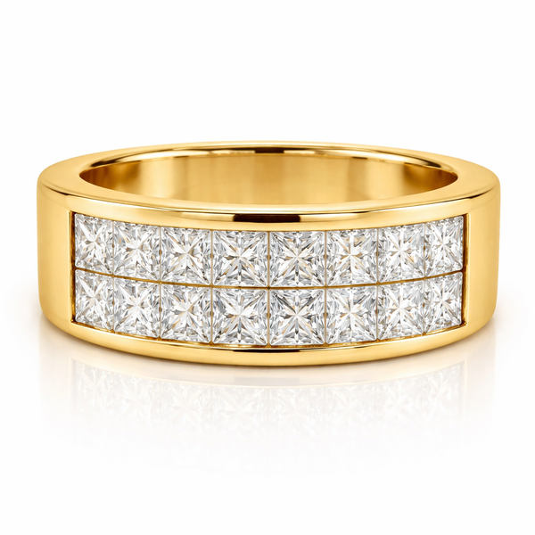 14K White Gold Diamond Bezel Corner Princess Cut Wedding Ring (1.66 ct)