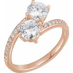14K Solid Gold 5 mm Forever One™ Near Colorless Lab-Grown Moissanite & 1/6 CTW Natural Diamond Engagement Ring