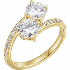14K Solid Gold 4.5 mm Forever One™ Colorless Lab-Grown Moissanite & 1/6 CTW Natural Diamond Engagement Ring