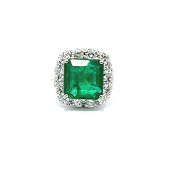 14k White Gold Diamond Emerald Center Stone Princess Cut Engagement Ring 1.86c