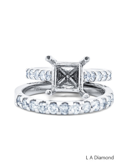14K White Gold Round and Princess Cut Semi-Mount Engagement Ring (0.90 ct)