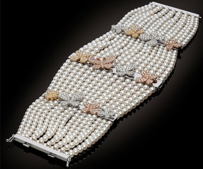 Multi-Tone Gold Diamond and Pearl Multi-Strand Cuff (X.XX ct Diam)