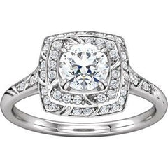 14K Solid Gold 5.75 mm Round CZ and 1/5 CTW Natural Diamond Engagement RIng