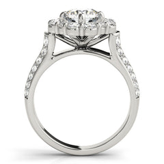 14K White Gold Diamond Bridal Set - Round Halo Engagement Ring with Matching Diamond Wedding Band