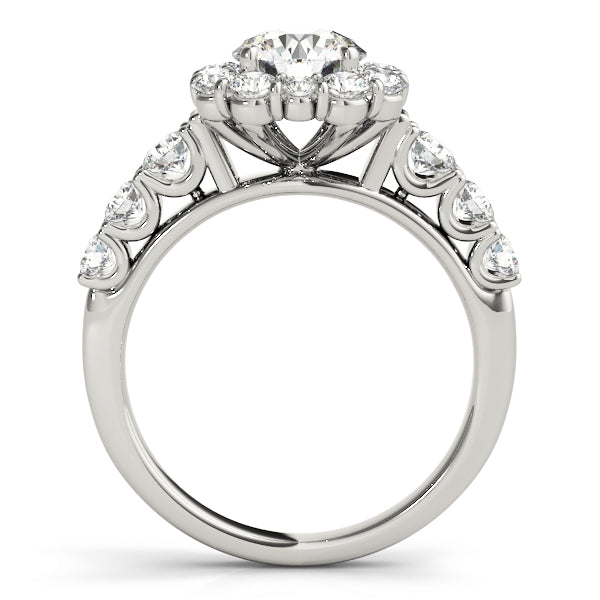 Round Cut Halo with U Prong Diamond Wedding Ring Set - 14k White Gold