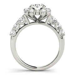 Round Cut Halo with U Prong Diamond Wedding Ring Set - 14k White Gold