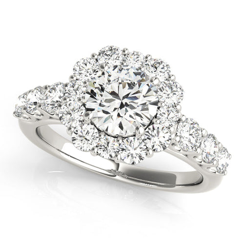 Round Cut Halo with U Prong Diamond Wedding Ring Set - 14k White Gold - SAW10032