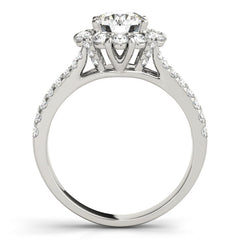 Round Cut Halo Flower Diamond Split Shank Pave Wedding Ring with Matching Band