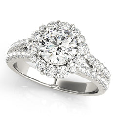 Round Cut Halo Flower Diamond Split Shank Pave Wedding Ring with Matching Band