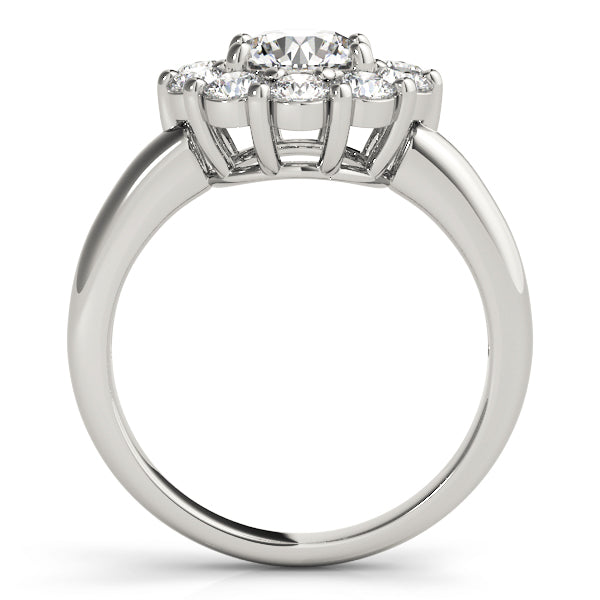 Flower Halo Round Cut Diamond Engagment Ring with Contour Pave Band - Set on 14k Gold