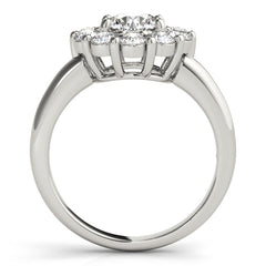 Flower Halo Round Cut Diamond Engagment Ring with Contour Pave Band - Set on 14k Gold