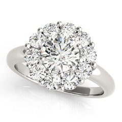 Flower Halo Round Cut Diamond Engagment Ring with Contour Pave Band - Set on 14k Gold