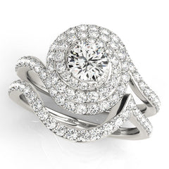 Multi-Row Halo Spiral Diamond Engagement Ring with Round Cut Diamond Center - Set on 14k Gold