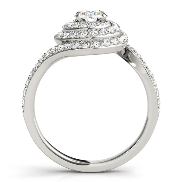Multi-Row Halo Spiral Diamond Engagement Ring with Round Cut Diamond Center - Set on 14k Gold