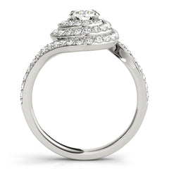 Multi-Row Halo Spiral Diamond Engagement Ring with Round Cut Diamond Center - Set on 14k Gold