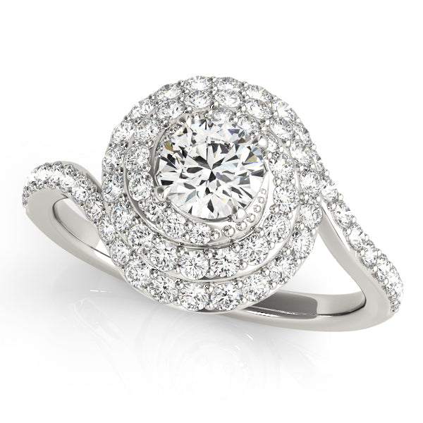 Multi-Row Halo Spiral Diamond Engagement Ring with Round Cut Diamond Center - Set on 14k Gold
