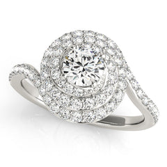 Multi-Row Halo Spiral Diamond Engagement Ring with Round Cut Diamond Center - Set on 14k Gold