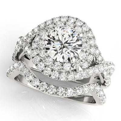 Round Cut Diamond Double Halo with Twsited Shank Bridal Set - 14k White Gold