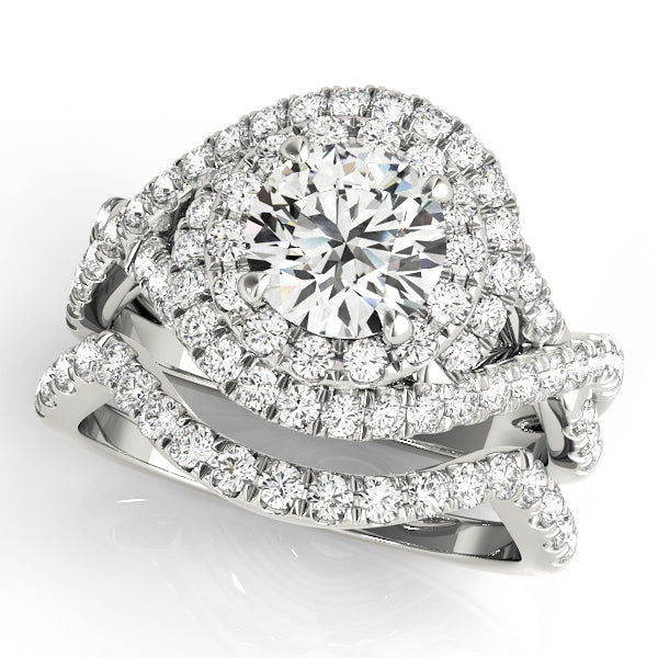 Round Cut Diamond Double Halo with Twsited Shank Bridal Set - 14k White Gold