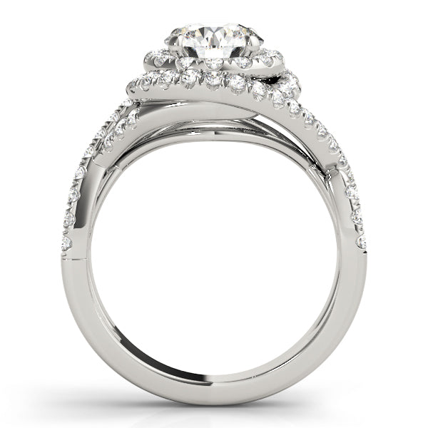 Round Cut Diamond Double Halo with Twsited Shank Bridal Set - 14k White Gold