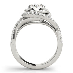 Round Cut Diamond Double Halo with Twsited Shank Bridal Set - 14k White Gold