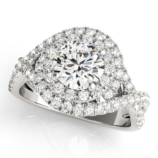 Round Cut Diamond Double Halo with Twsited Shank Bridal Set - 14k White Gold