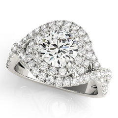 Round Cut Diamond Double Halo with Twsited Shank Bridal Set - 14k White Gold