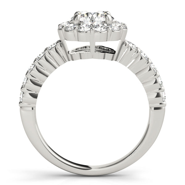Round Cut Diamond Halo Engagment Ring with Solid Matching Band - Set on 14k Gold